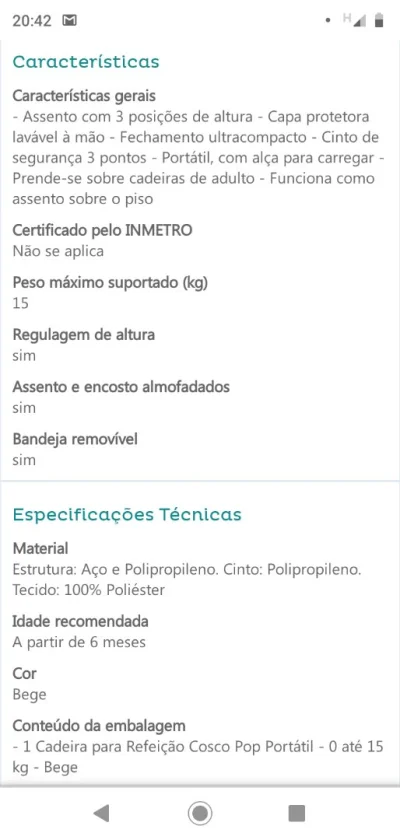 Cadeira de Alimentação Portátil Cosco