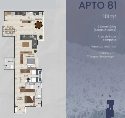 Apartamento com 101.53 m2 - Guilhermina - Praia Grande SP