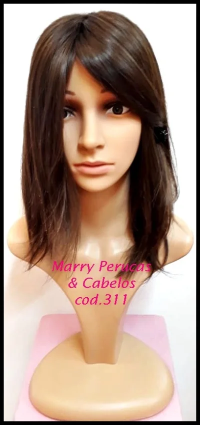 Peruca de Cabelo Natural Castanho Médio Cod.311