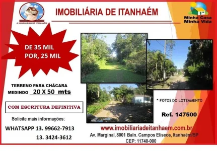 Terreno ótimo para Chácaras em Itanhaém.,