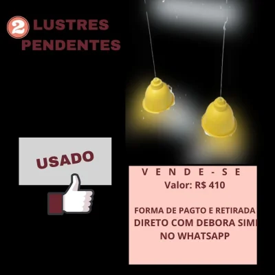 02 Lustres Pensos Cor Amarela Tamanho Grande
