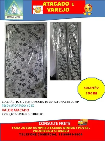 Colchão Solteiro Popular 78cm (atacado)