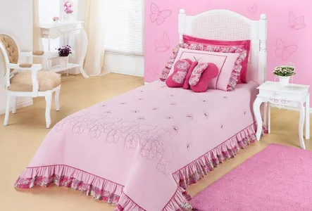 Kit Cobre Leito Solteiro Jardine 03 Peças - Rosa