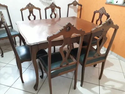 Mesa de Jantar Madeira Maciça Antigo 8 Cadeiras