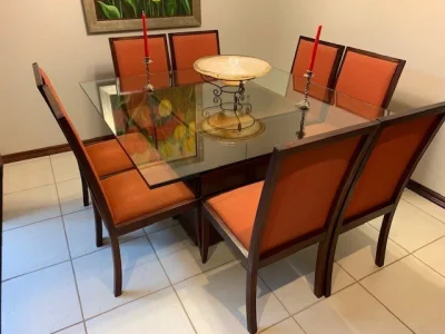 Mesa Vidro com 8 Cadeiras