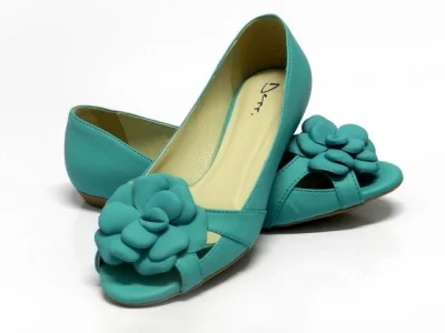 Sapatilha Peep Toe Feminino com Flor Turquesa