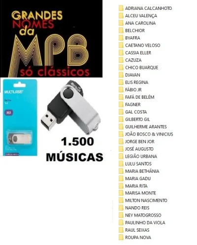 Pendrive 8 GB Multilaser ( Classicos da Mpb - 1.500 Músicas