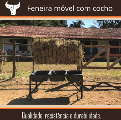 Suporte de Feno Móvel com Cocho para Sal e Ração