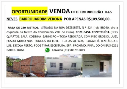 Venda Lote com Casa Semi Pronta