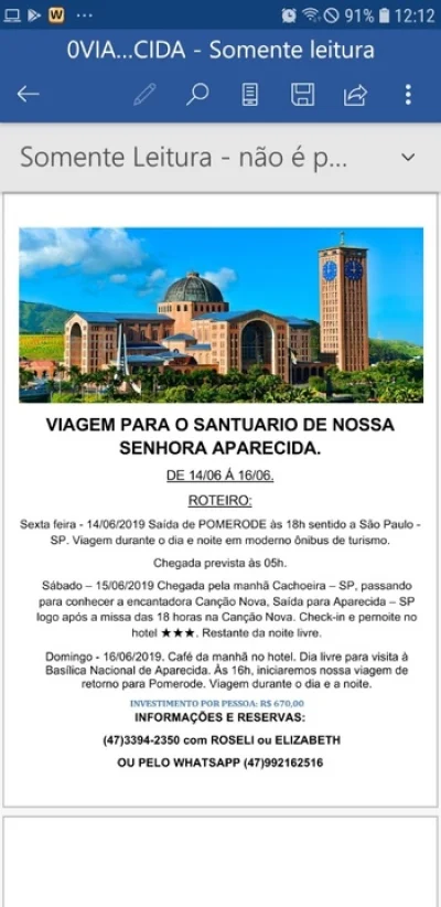 Viagem para o Santuário de Aparecida