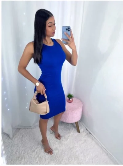 Vestido Feminino Colado Midi Canelado Inovar