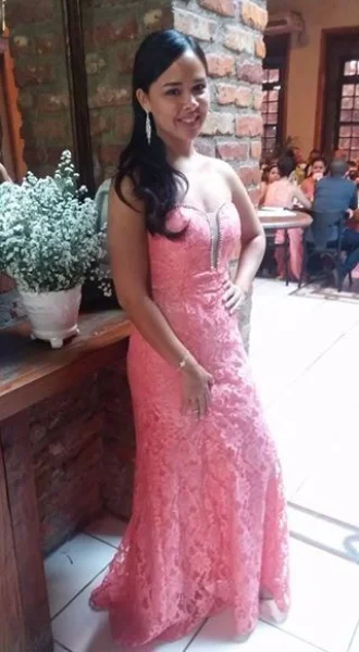 Vestido Madrinha Rosa Claro / Salmão Longo Renda