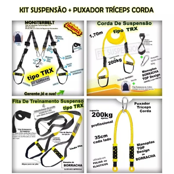 Kit Treino Suspensão Funcional Tipo Trx Academia + Puxador Tríceps
