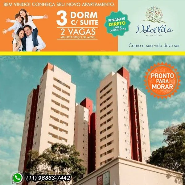 Apto 3 Dorm 74 Mts em Mogi das Cruzes Pronto para Morar 249.000,00