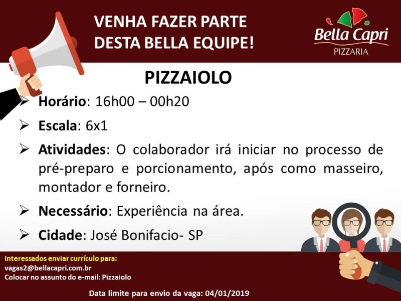 Vagas para Pizzaiolo