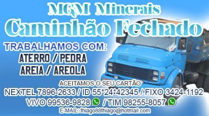 Caminhão Fechado de Areia Areola Pedra Aterro 5 e 8 Metros
