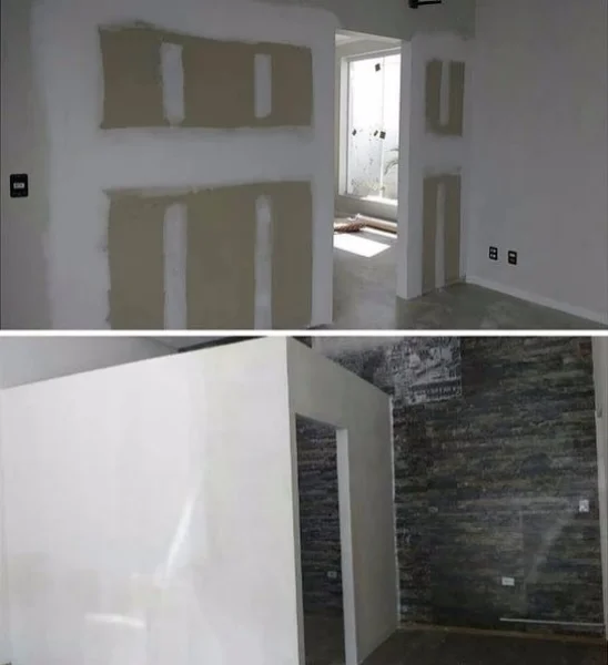 Paredes de Gesso Drywall sem e com Acabamento em Gesso Liso