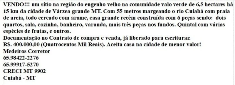 Sítio na Região do Engenho Velho na Comunidade Valo Verde