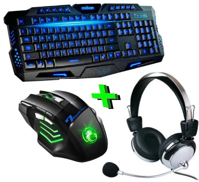 Kit Gamer Teclado, Mouse, Led Iluminado e Headset - Entrega Grátis