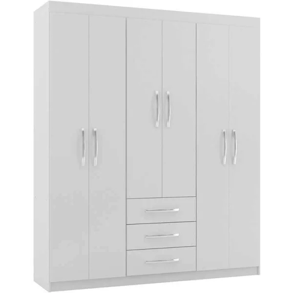 Guarda-roupa com 6 Portas Branco, Novo