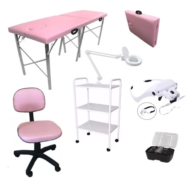 Kit Estética Maca Portátil Rosa Mocho Carrinho Lupa e Brinde Fiscomed