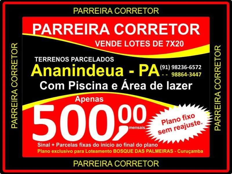 Terrenos Ananindeua, é no Site Oficial Parreira Corretor