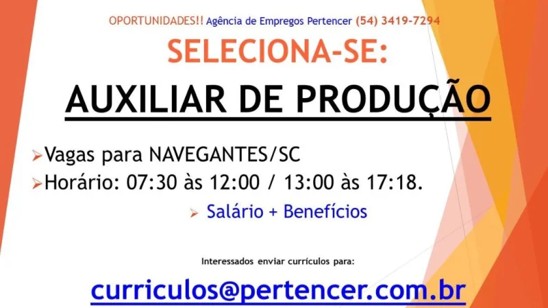 Auxiliar de Produção, Navegantes SC