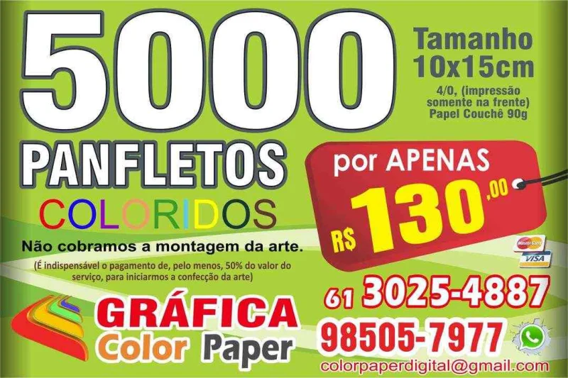 5.000 Panfletos 10x15cm por R$ 130,00
