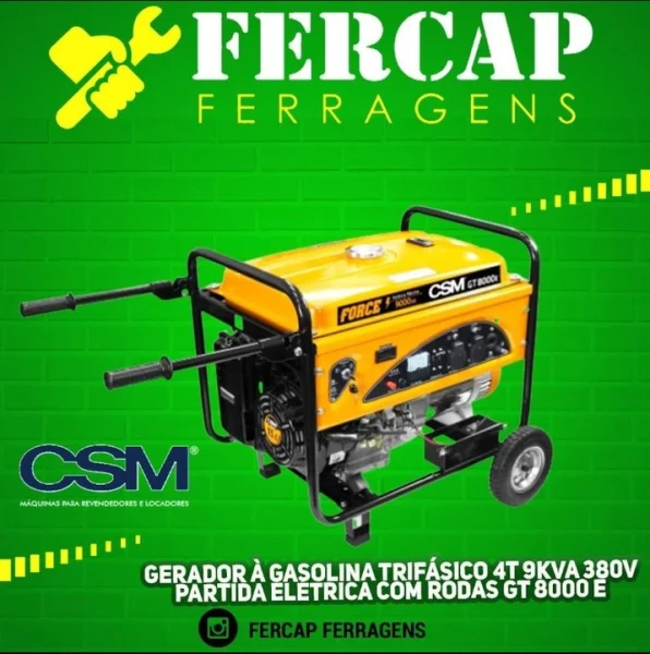 Gerador à Gasolina Trifásico 4t 9kva 380v Partida Elétrica com Rodas G