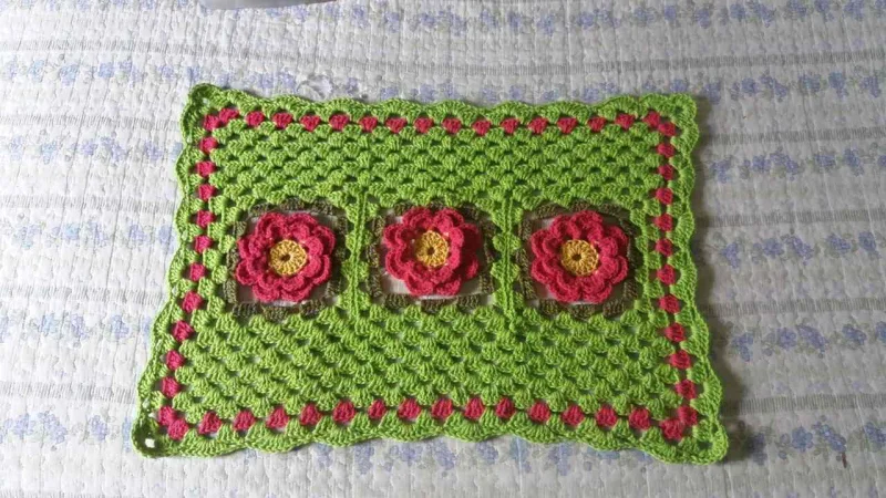 Tapete de Croché Verde/rosa