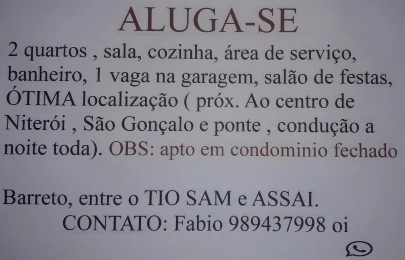 Aluga SE Apto no Barreto Niterói
