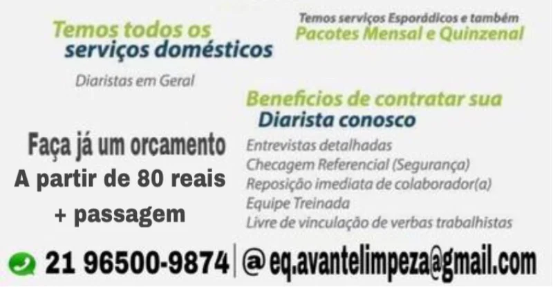Diarista - Equipe Avante Limpeza Já