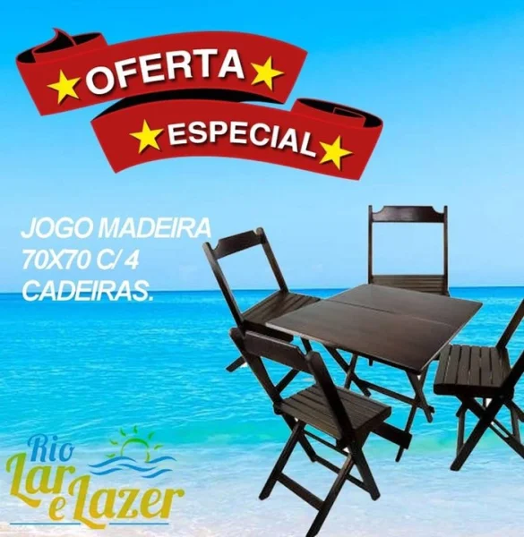 Conjunto de Mesa com 4 Cadeiras de Madeira Dobravel 70x70