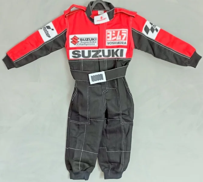 Macacão Infantil Corrida Unissex Fantasia Suzuki Preto Vermelho