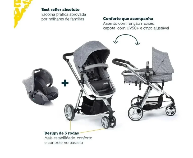 Carrinho de bebê Infanti Travel System Sky Trio Classic na cor cinza