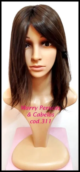 Peruca de Cabelo Natural Castanho Médio Cod.311
