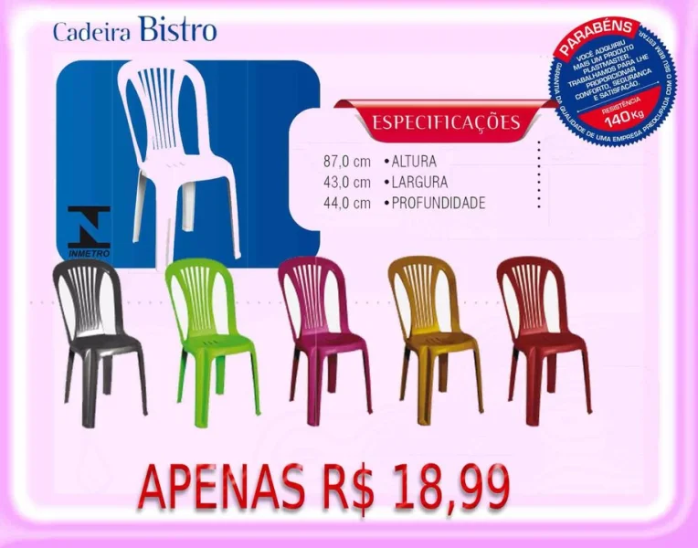 Cadeiras Plasticas Apenas 19,00