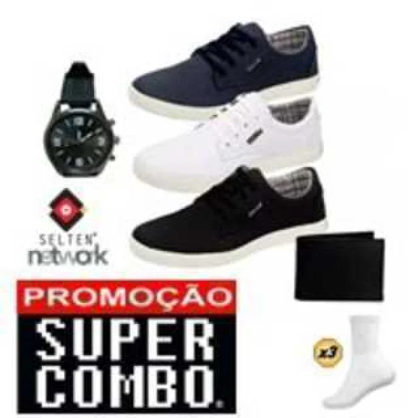 Combo Tenis Masculino +relógio de Pulso com Meias e Carteira de Brinde