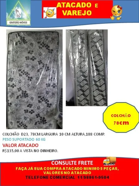 Colchão Solteiro Popular 78cm (atacado)