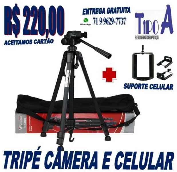 Tripé Profissional para Câmera Filmadora + Bolsa Universal Wf-3520 Pre