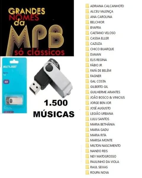 Pendrive 8 GB Multilaser ( Classicos da Mpb - 1.500 Músicas