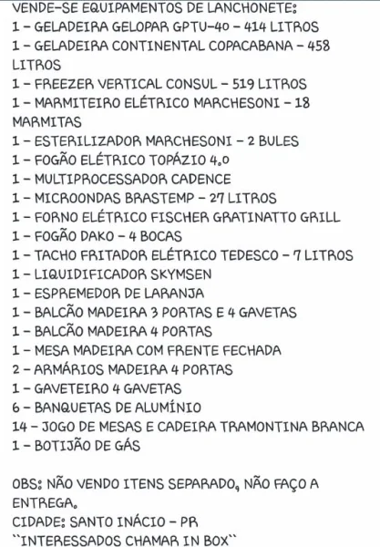 Equipamentos para Lanchonete